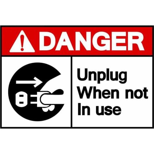 13cm x 8.8.cm for Danger Unplug When Not In Use Warnning Car Stickers Laptop Decal Cartoon Graphics VAN Car Styling