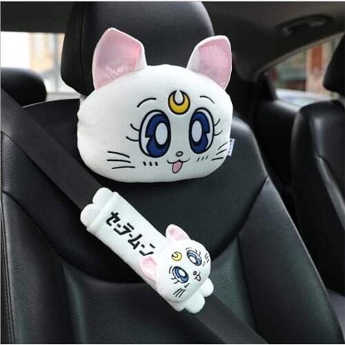 New Arrival Cartoon Cute Headrest Plush Luna Cat Head Car Lumbar Support Pillow Creative Car Neck Pillow Decorations