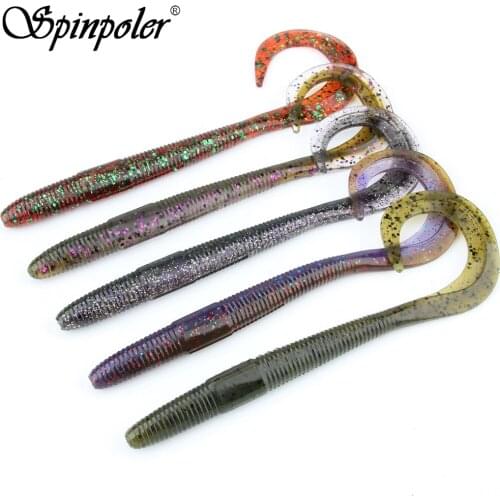 Spinpoler Tackle Wacky Worm 8/10 Inch Soft Plastic Stick Bait Giant Curl Tail Worms Double Colors for Wacky Rig Bass Lures