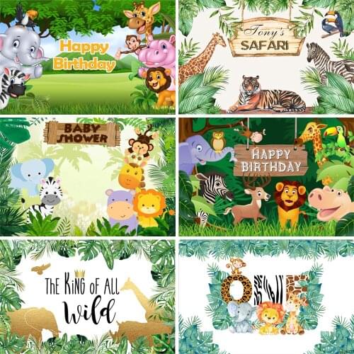 Safari Jungle Party Backdrops For Photography Lion Elephant Animals Baby Shower Wild One 1st Birthday Party Baptism Backgrounds