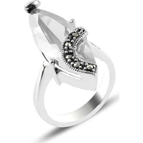 Silver 925 Sterling Marcasite & Zircon Crystal Ring