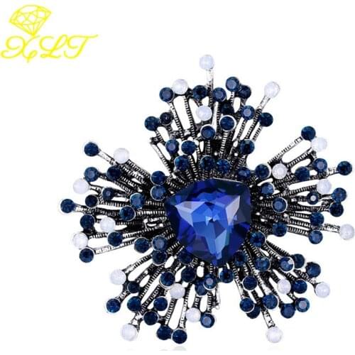 Blue Alloy Diamond Irregular Glass Corsage Fashion Retro Brooch Wholesale Clothing Accessories Pins