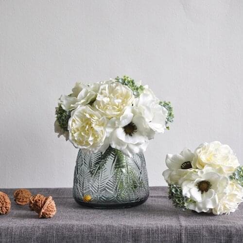 Nordic Peony Bouquet Artificial Flower Wedding Bride Holding Fake Flowers Simple Hand Tie Anemone ValentineS Day Bouquet