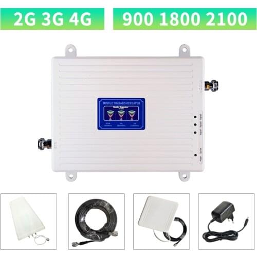 2G 3G 4G Tri-Band Signal Booster GSM 900+DCS/LTE 1800(Band 3)+UMTS/WCDMA 2100(Band 1) Mobile Signal Repeater Cellular Amplifier