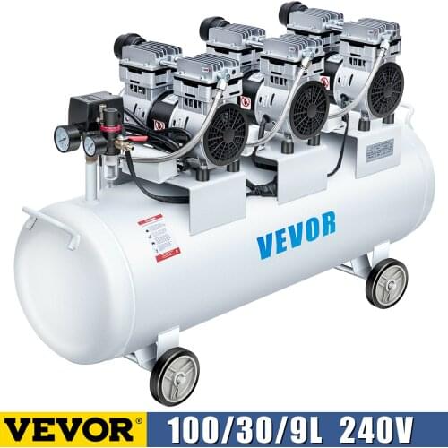 VEVOR 3 Motors 100/30/9L Direct Drive Oil Free Silence Air Compressor Garage Workshop With flexible wheels For Tire Inflation