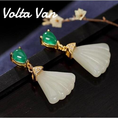 Volta Van 2021 New Drop Earrings Pendientes Plata 925 Sterling Silver Natural Jade Chalcedony Vintage Fine Jewelry Earrings