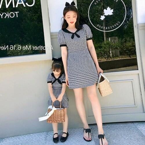 Rabbit Collar French Fashion Cute Plaid Skirt Mother Daughter Dress Parent-child Dress Summer Family Matching Outfits for Baby
