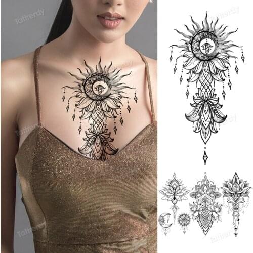 Temporary tattoo sticker women black henna lace tattoos for girls sternum tattoo underboob breast body art indian arabic designs