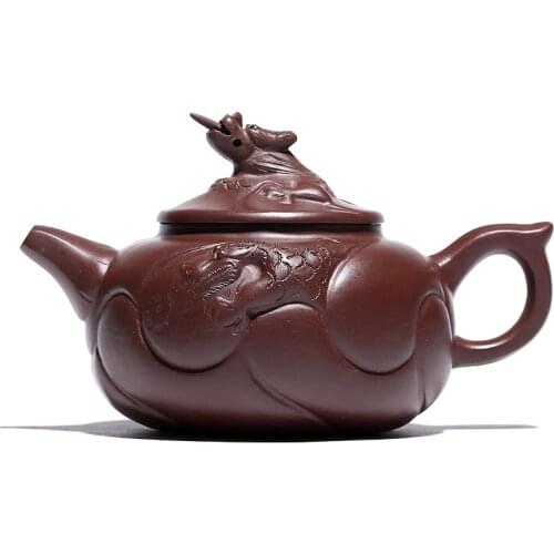 Yixing Purple Clay Tea Pot 320ml Raw Ore Zisha Teapot Fish Dragon Handmade Yuhualong Kettle Traditional Chinese Tea Set Kettle