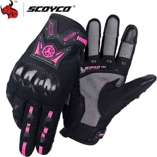 SCOYCO Women Motorcycle Gloves Carbon Fiber Guantes Moto Gloves Touch Screen Motocross Gloves Breathable Motorbike Riding Gloves