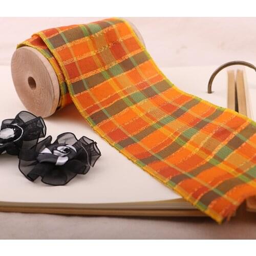 1 YARD 7CM Orange Plaid Scottish Ribbon Printed Polyester Ribbon, DIY Handmade, Wedding Gift Wrap