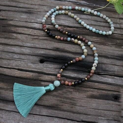 100% 8mm Natural Stone Beads,Black Onyx,Amazonite,Turquoise, JapaMala,Yoga Necklace,Spiritual Jewelry,Meditation, 108 Mala Beads