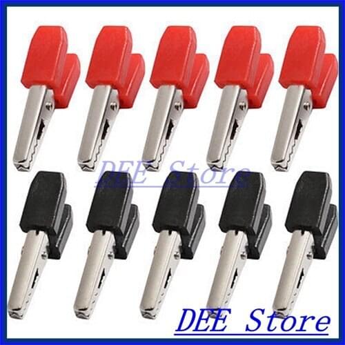 10x Plastic Handle Test Probe Metal Alligator Clips Clamps 35mm