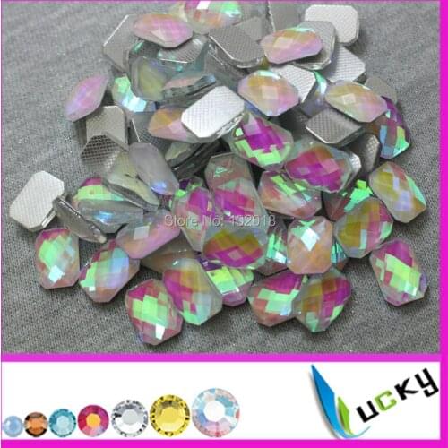 1440PCS 10*14mm rectangle shape crystal ab color KOREAN quality hotfix epoxy flatback pearl rhinestone faceted look