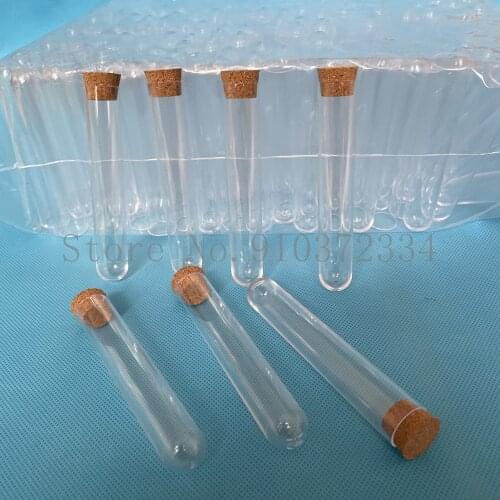 200Pcs 18x100mm Clear Plastic Test Tubes Vials With Corks Caps,Wedding Favor Gift Tube School Lab Supplies