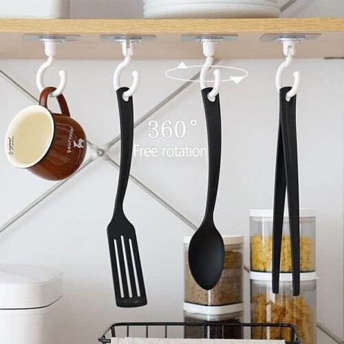 4Pcs 360 Degree Rotatable Hook Wardrobe Organizer Multifunctional Adhesive Hook Kitchen Cabinet Storage Hat Clothing Rack Hooks
