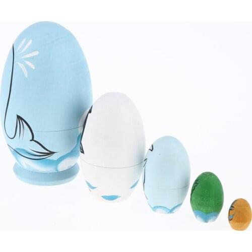 5Pcs Lovely Handmade Wooden Russian Nesting Dolls, Matryoshka Dolls Stacking Dolls Sets -Marine Animal