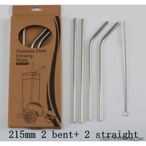 50sets Reusable Drinking Straws Stainless Steel Drink Straws Straight Bend Straw with Cleaner Brush Bar Accessories