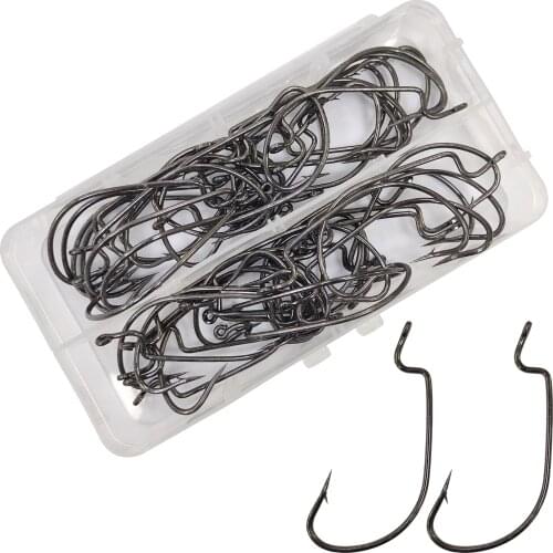 50pcs Eupheng High Carbon Steel Worm Soft Baits Fishing Hooks Black Nickle Color Bass Fishing Hook New
