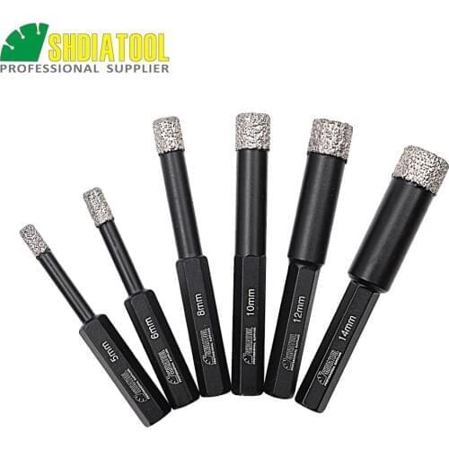 SHDIATOOL 2pcs Vacuum Brazed Diamond Core Bits Dry Drilling Bits Hex Shank Hole Saw Granite Marble Ceramic Tile Glass Drill Bits