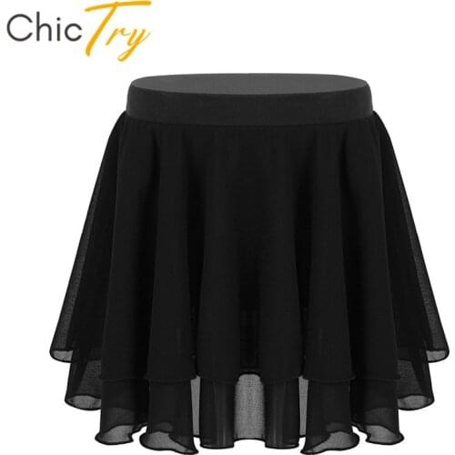 ChicTry Kids Girls Elastic Waistband Dancewear Children Basic Classic Chiffon Mini Pull-On Tutu Ballet Skirt Stage Dance Costume