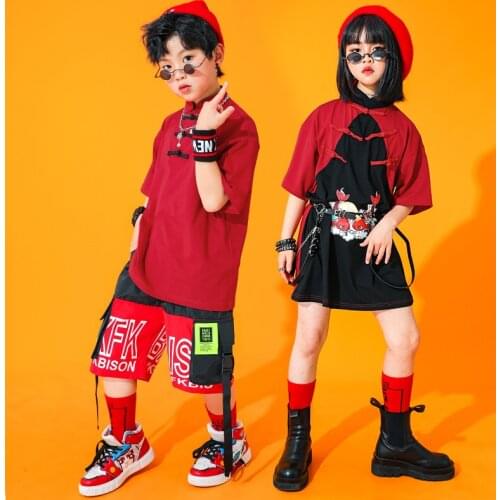 Kids Boys Girls Sets Chinese Style Streetwear Hip Hop Sports Short Sleeve Dress T-shirt Shorts Children Costumes Stage Clothing