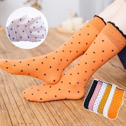 Childrens polka dot lace tube socks summer thin girls cotton princess mosquito socks baby sweat-absorbent breathable long socks