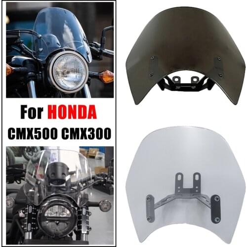 Motorcycle Flyscreen Windshield Front Wind Screen Deflector Visor With Bracket For Honda Rebel 300 500 CMX500 CMX300 2017-2021