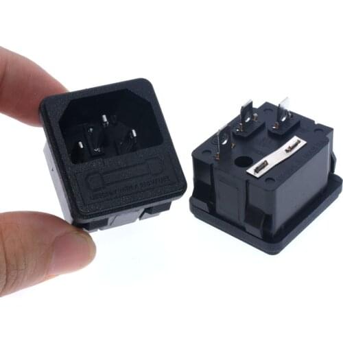IEC 60320 C14 Electrical Socket Power Inlet with Fuse Holder 5x20 mm Snap-in Mounting Solder Terminal