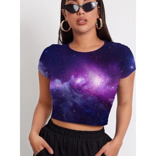 3d Tshirt Galaxy T-shirt Women Nebula Funny T shirts Sky Tshirts Casual Purple Tshirt Printed Womens Clothing Punk Rock Short