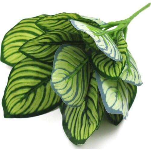 Simulation Green Plant Potted Plant Wall Material Bundled With Glue Leaves 5 White Peacock Leaves