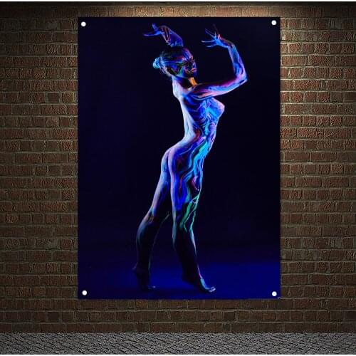 Graceful Nude Dancer Poster Wall Hanging Tapestry Glowing Sexy Body Art Ballet Banners Flags Canvas Painting Wall Decor Gift