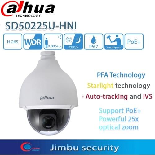 Dahua Security Camera PTZ IP WEB Camera SD50225U-HNI 2MP 25x Starlight for pan-tilt Video surveillance Auto-tracking POE
