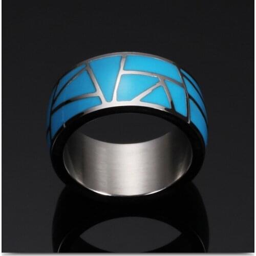 Classic High Polished Blue With Ceramic Stainless Steel Wedding Ring Gifts Band For Women Men Rings