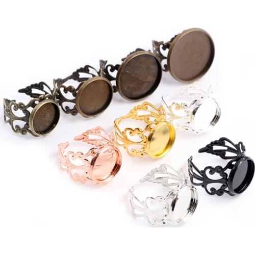 12mm 14-20mm Classic 6 Colors Plated Copper Material Adjustable Ring Settings Base,Fit 12-20mm Glass Cabochons;Ring Bezels