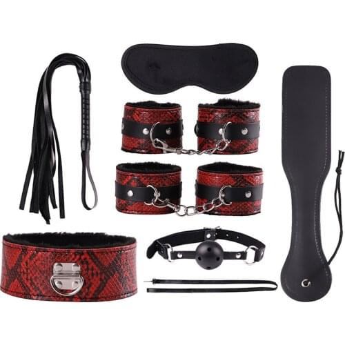 Bdsm Suit Sex Toys for Couples Leather Furry Bondage Restraints 7/8/9 Pcs Kits Handcuffs Footcuffs Whip Blindfold Sexshop