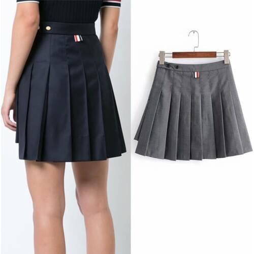 Fashion Womens New Bottom Skirt High waist Two-grain Button Asymmetric Pleated Half-length Skirt Women preppy style half skirts