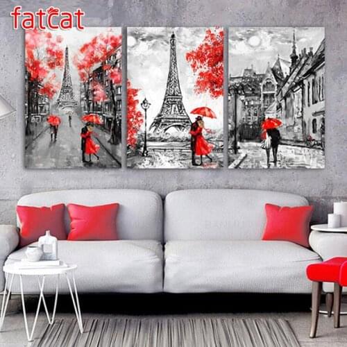 FATCAT 3 pcs diy diamond painting romantic couple tower full square round drill embroidery rhinestones art home decor AE398