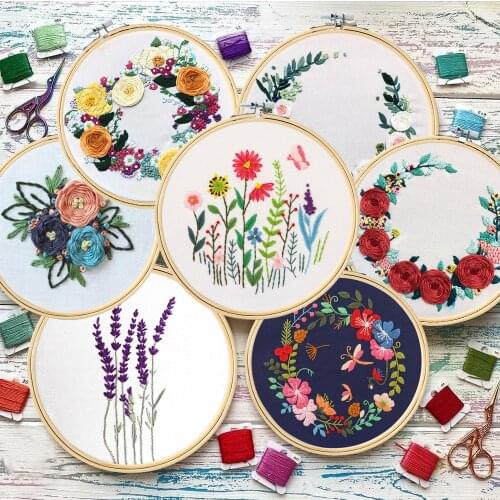 DIY Embroidery Kit Hoop Flower Plant Pattern Cross Stitch Punch Needle Set Hanging Picture With Embroidery Frame Borduurpakkette