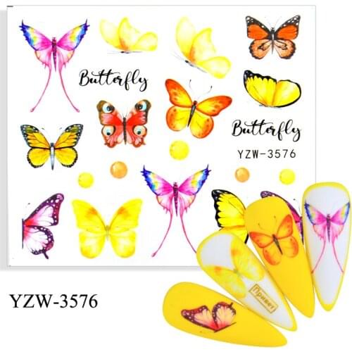4PCS/LOT Butterfly Nail Sticker Flower Leaf Water Decal Transfer Nail Sliders Summer Tattoo Nail Art Decoration Tip