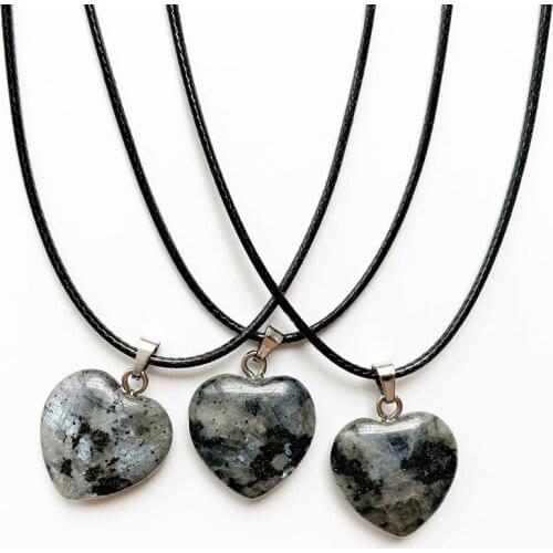 Natural Labradorite Crystal Heart Stone Pendant Necklace Adjustable Black Cord Handmade Wholesale Dropshipping 1pc
