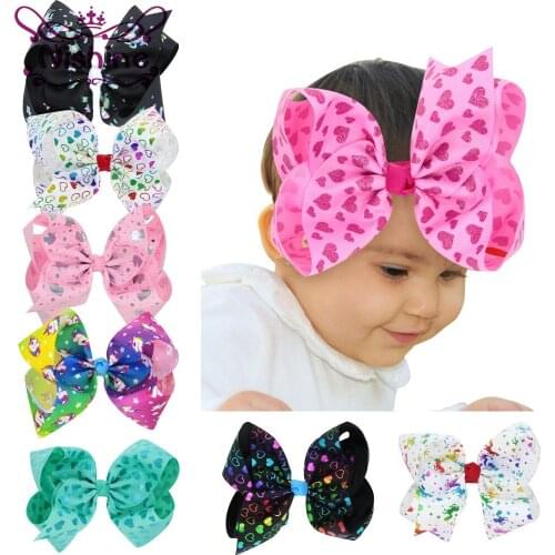 Nishine Unicorn Cartoon Hair Bows With Clips Kids Girls Handmade Large Heart Unicorn Ribbon Bows Hairgrips Hair Accessories