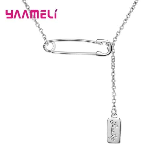 Novelty Women Clavicle Collar Necklace Fine 925 Sterling Silver Pin/Square Disc Good Lucky Statement Rock Punk Jewelry
