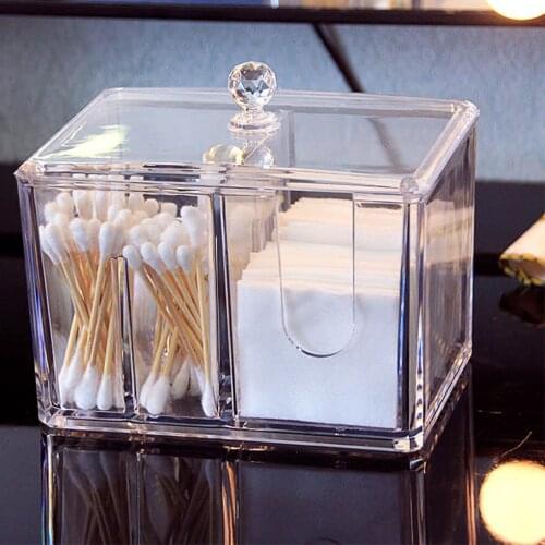 New Acrylic Cotton Swab Makeup Box Portable Clear Make Up Container Cotton Pad Holder Cosmetics Organizer Storage Box