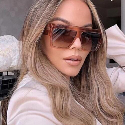 Oversized Womens Fashion Square Sunglasses 2019 Designer Flat Top Big Frame clear Shades Men High Quality glasses UV400