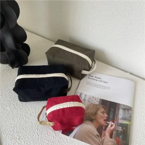Ins Simple Style Solid Colour Canvas Pencil Case Girl Portable Cosmetic Bag Student Stationery Storage Bag School Supplies