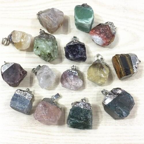 Gazelle Hot Fashion Natural Stone Raw Ore Pendant Necklace Roses Quartz Agates Lapis Lazul Stone Pendants 6pcs Wholesale Lot