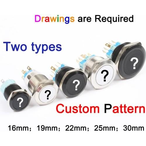 Custom pattern 16mm 19mm 22mm 25mm 30mm metal Momenary/Latching for car speaker horn Led logo symbols light fixed button switch