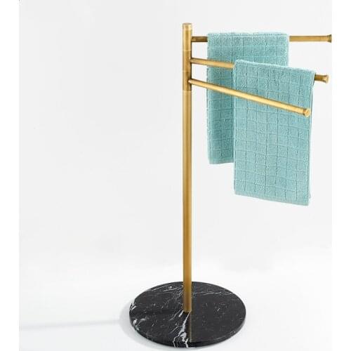 Nordic Luxury Black Marble Rotary Towel Rack Bronze Brass Bathroom Accessories Towel Holder Floor-mounted Bathtub Towel 3 Bars