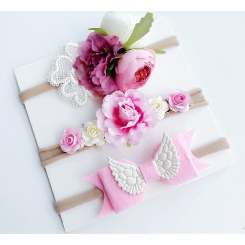 3pcs/set Mix Style Simulated-pearl Ribbon Lace Flower Headband Baby Girl Headbands Elastic Hairband Children Hair Accessories